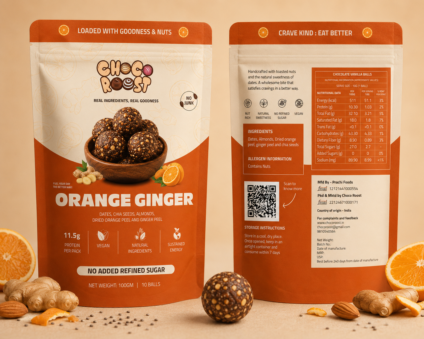 ORANGE & GINGER PROTEIN VEGAN CHOCO BALLS