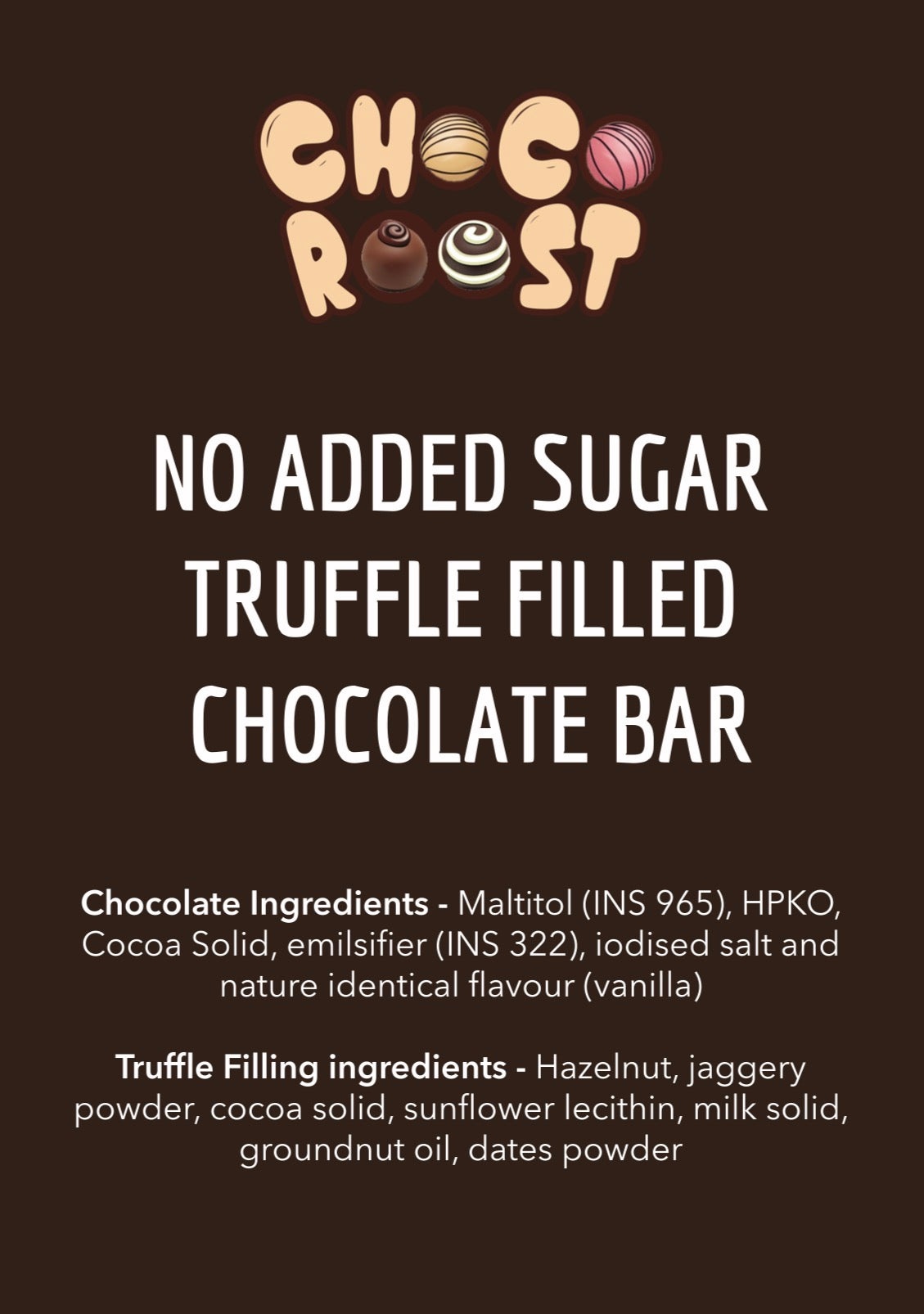 SUGAR FREE TRUFFLE FILLED CHOCOLATE BAR