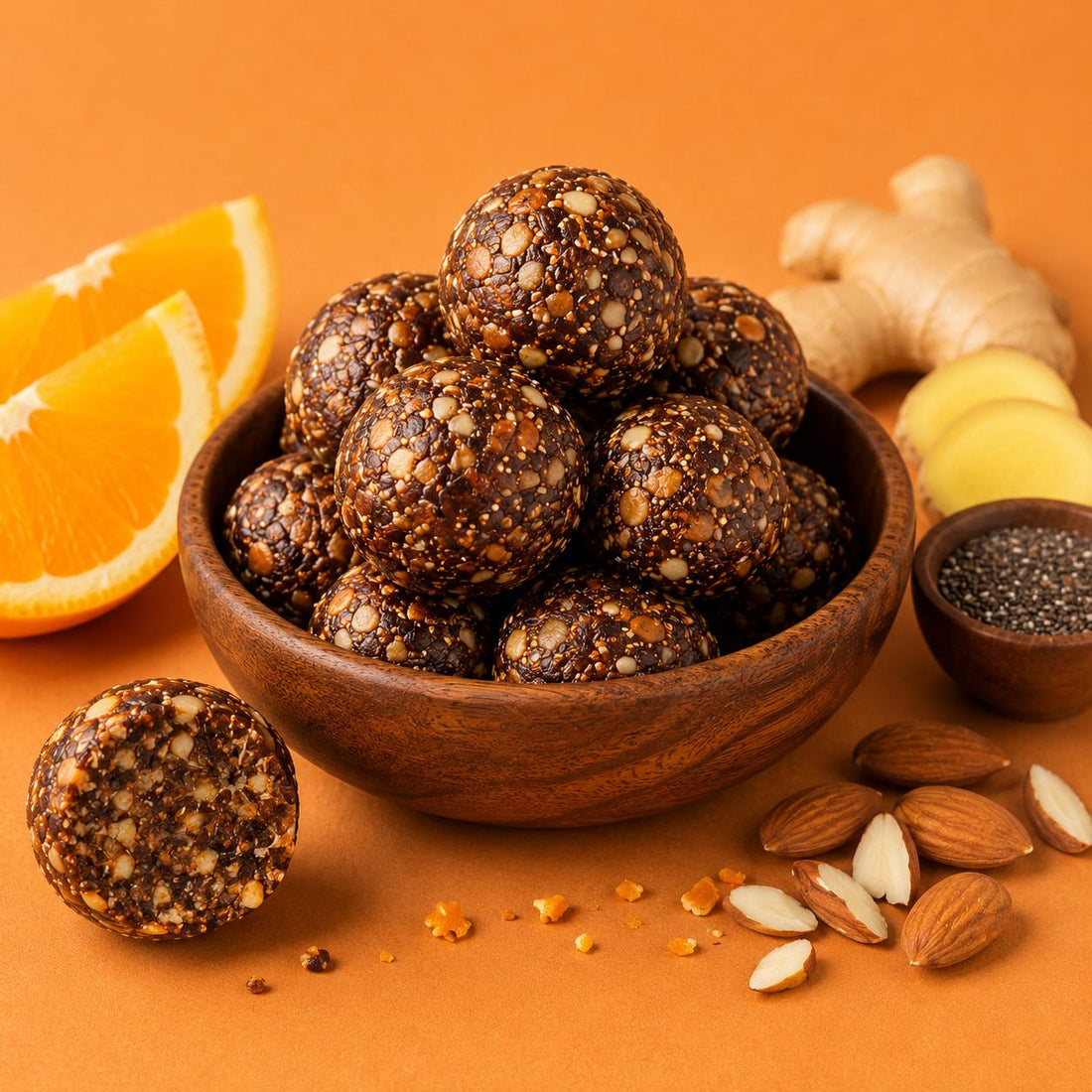ORANGE & GINGER PROTEIN VEGAN CHOCO BALLS